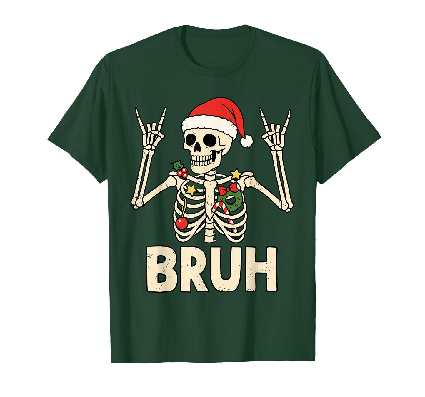 Christmas Bruh Rocker Skeleton Funny Xmas Men Women Kids T-Shirt