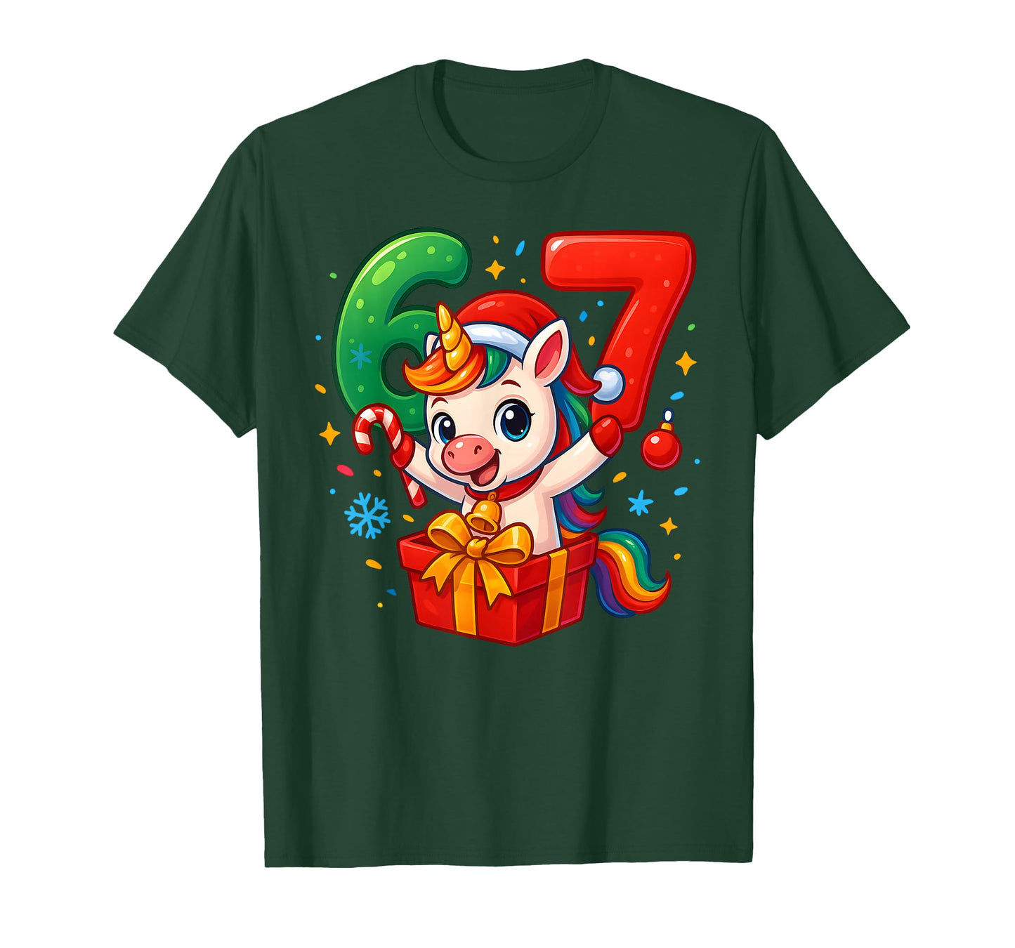 Christmas Unicorn 67 Funny 6 7 Meme Girls Kids Xmas 6-7 Cute T-Shirt