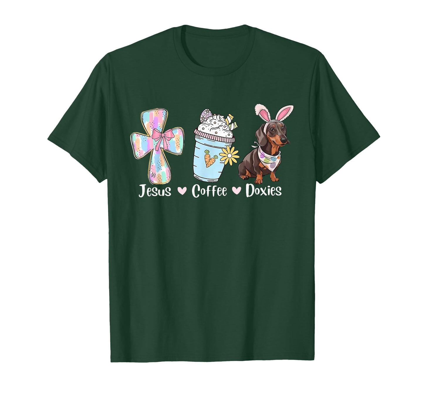 Jesus Coffee & Doxie Bunny Cute Dachshund Easter Christian T-Shirt