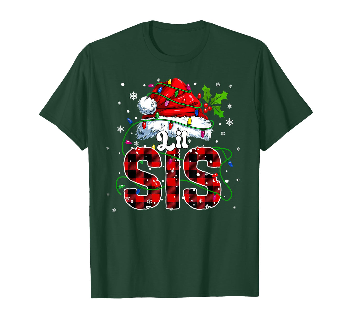 Lil Sis Santa Christmas Family Matching Pajamas Xmas Sister T-Shirt