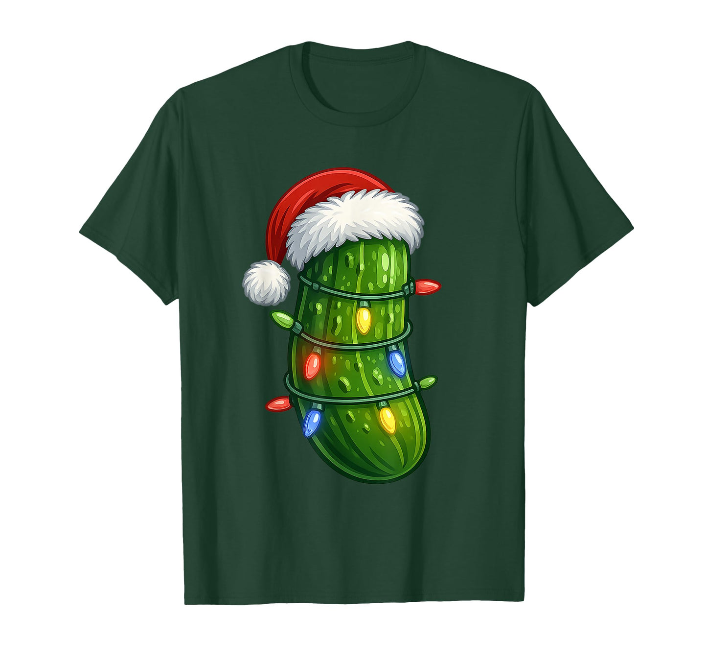 Funny Christmas Pickle Santa Hat Holiday Lights Gift Xmas T-Shirt