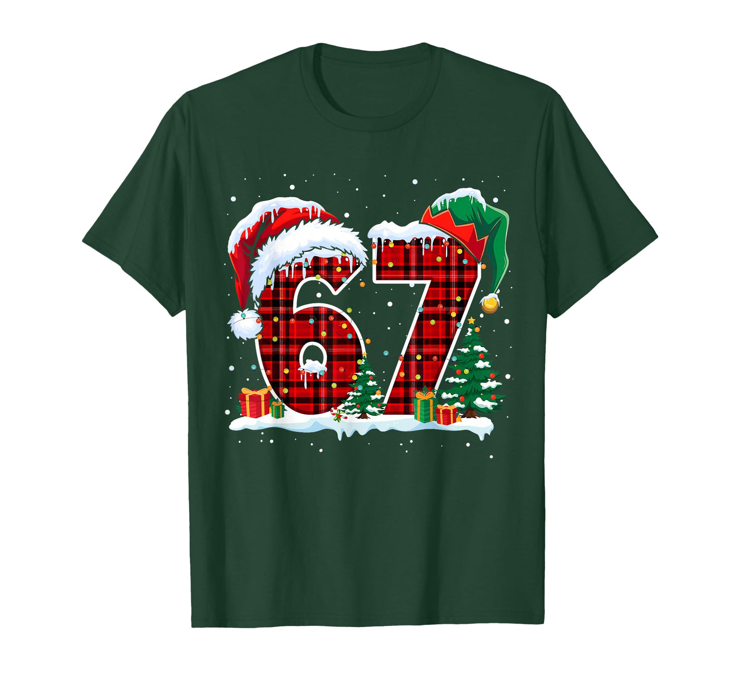 Funny Six Seven 6 7 Meme 67 Christmas Red Plaid Xmas Pajamas T-Shirt