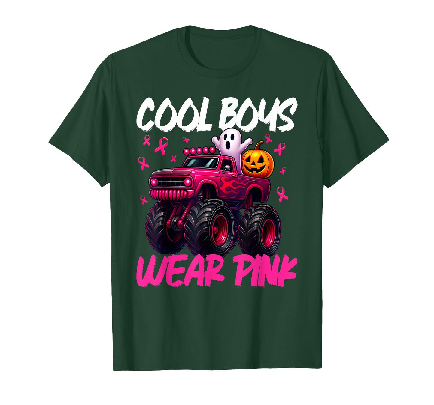 Cool Boo Wear Pink Monster Truck Breast Cancer Boys Kids T-Shirt