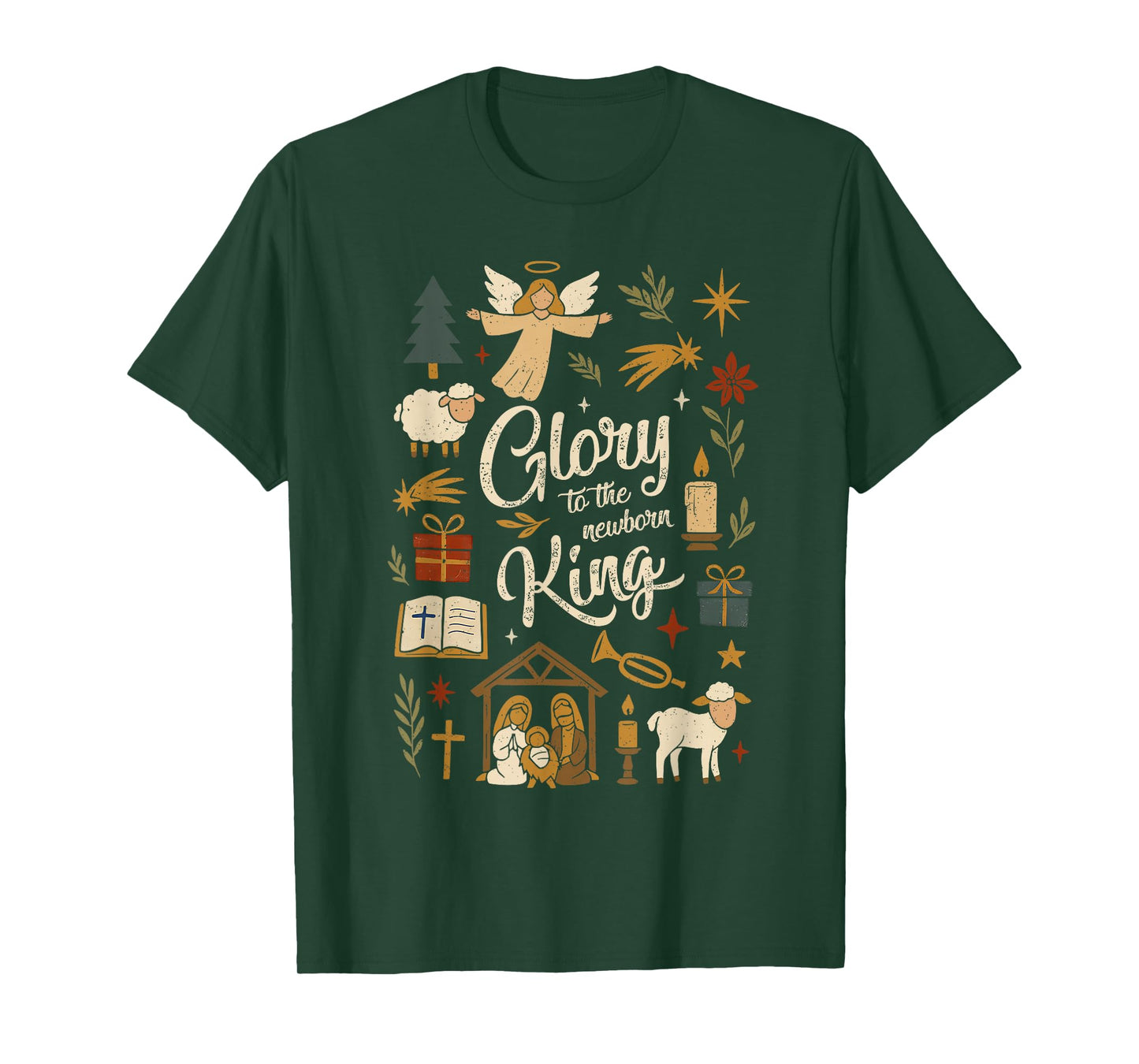 Glory to The Newborn King Christmas Nativity Scene Christian T-Shirt