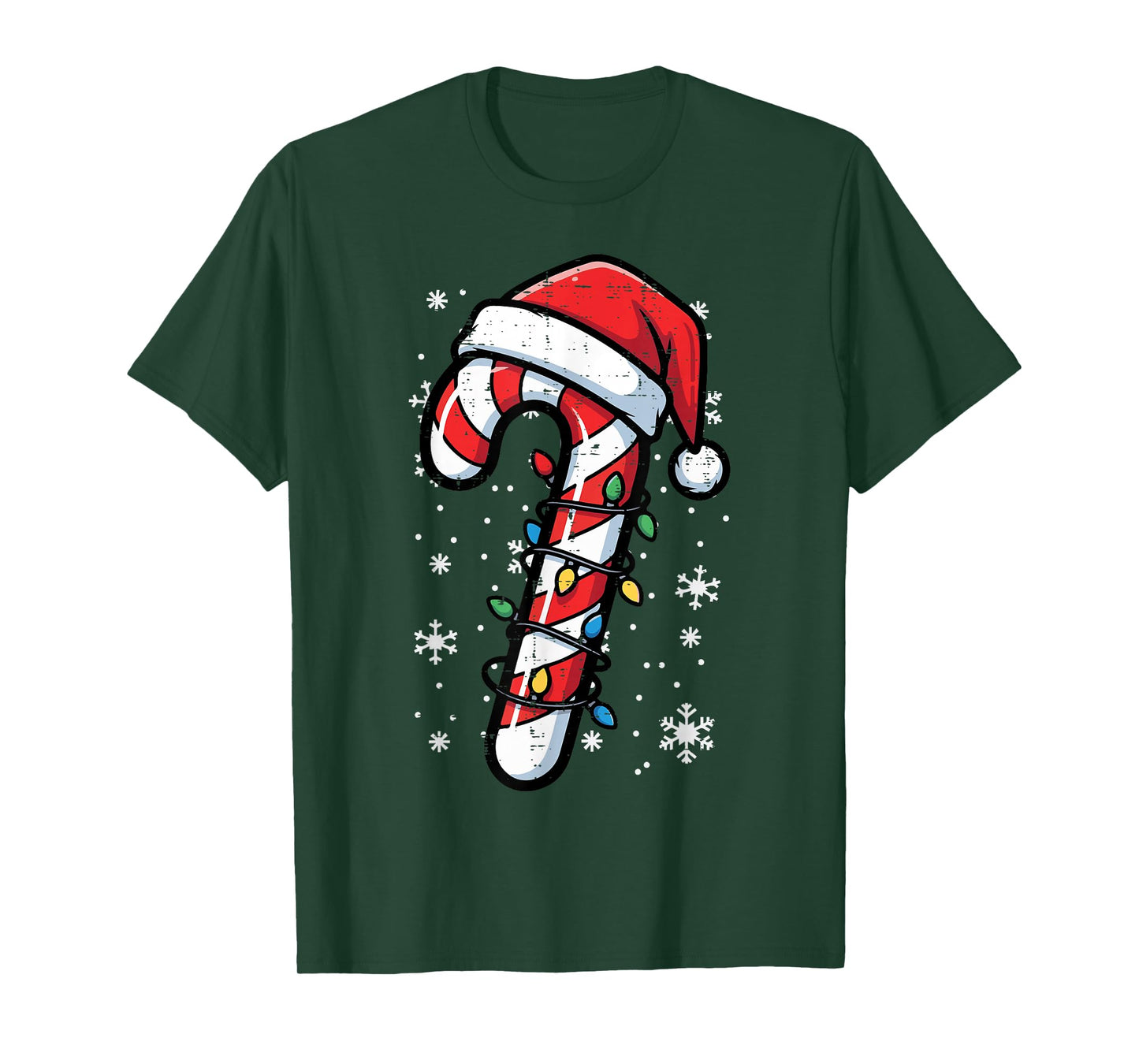 Candy Cane Santa Christmas Lights Funny Xmas Kids Men Women T-Shirt
