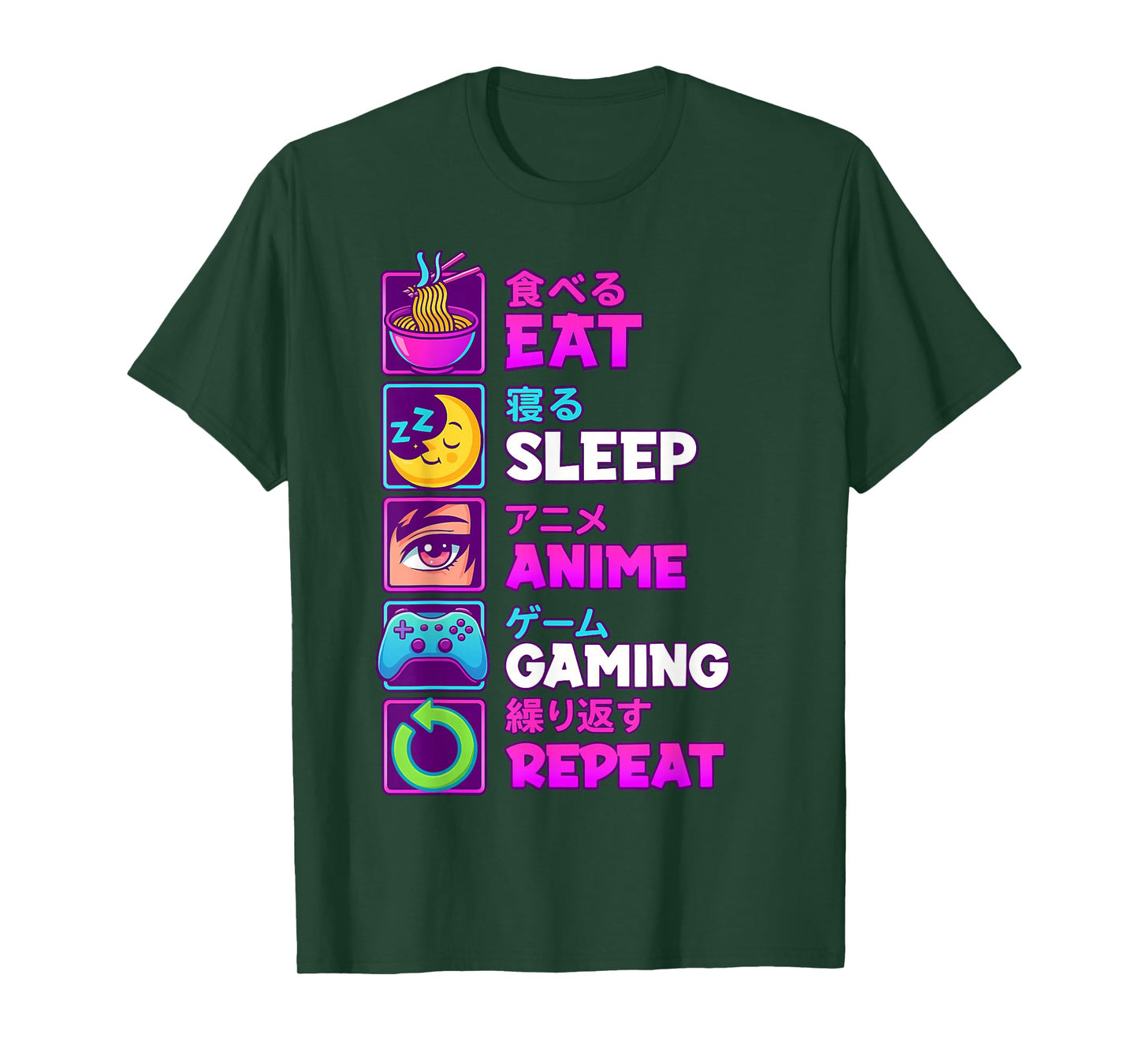 Eat Sleep Anime Gaming Repeat Kawaii Otaku Anime Manga T-Shirt