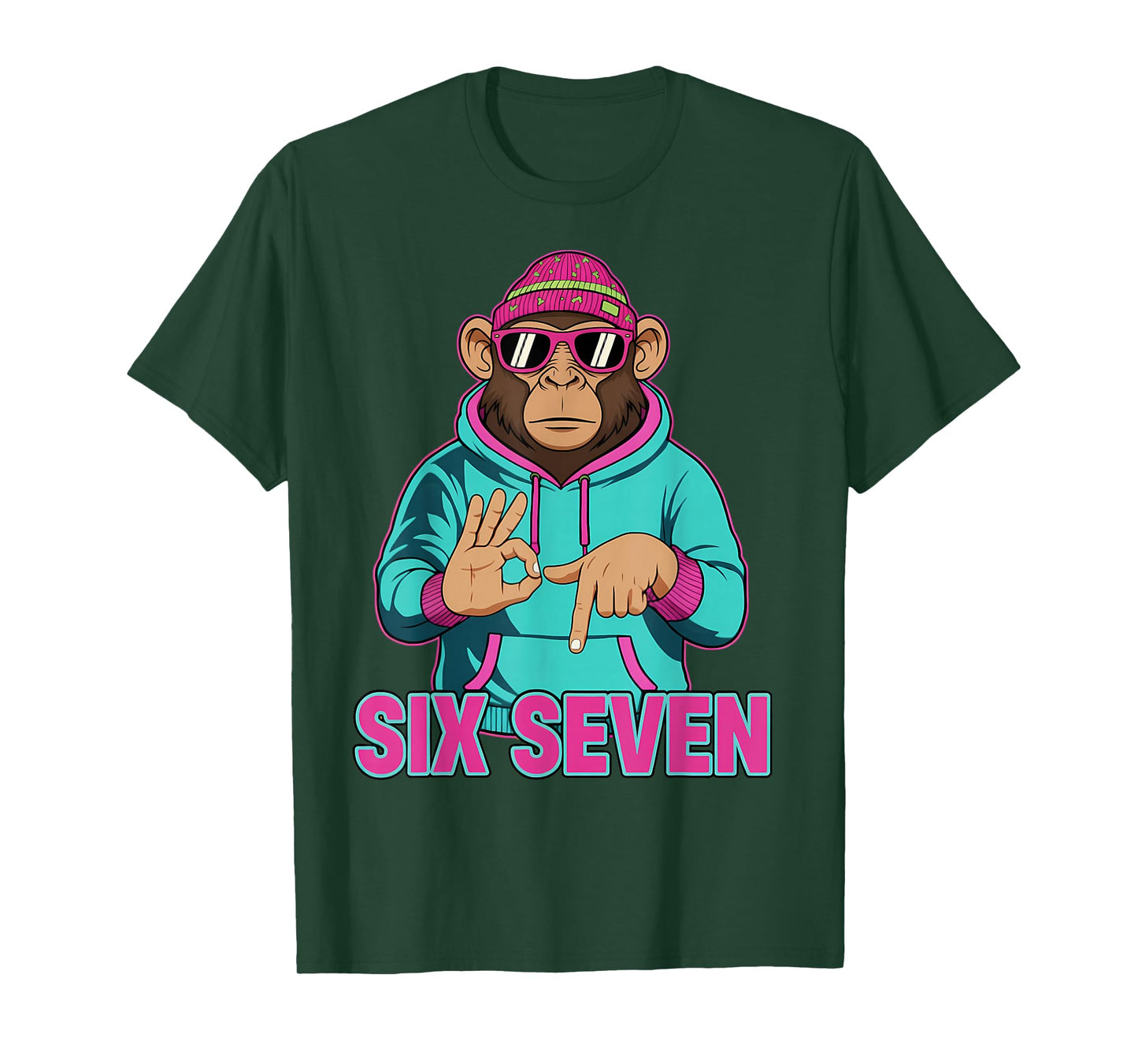 Six Seven Meme Cute Monkey 67 Funny Gen Z Apha Slang T-Shirt