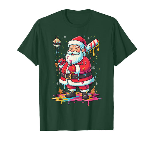Christmas Baseball Santa Claus Drip for Boys Men Girls Women T-Shirt