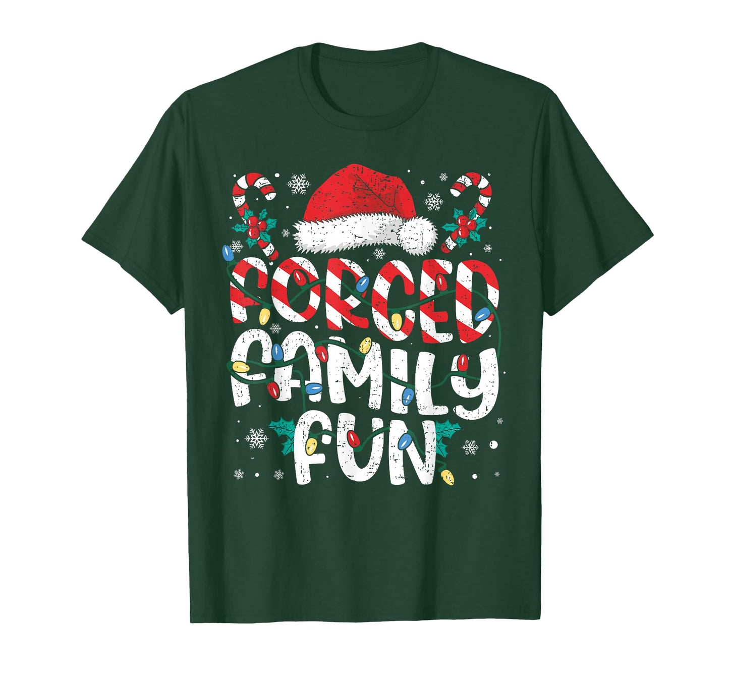 Forced Family Fun Funny Xmas Lights Sarcastic Joke Pajamas T-Shirt