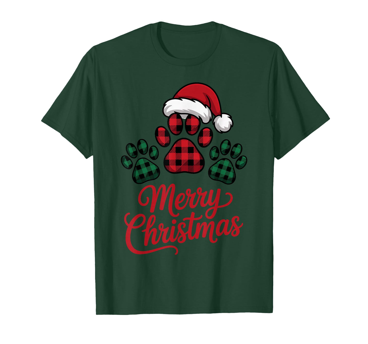 Merry Christmas Plaid Paw Pet Owners Holiday Dog Lovers Fun T-Shirt