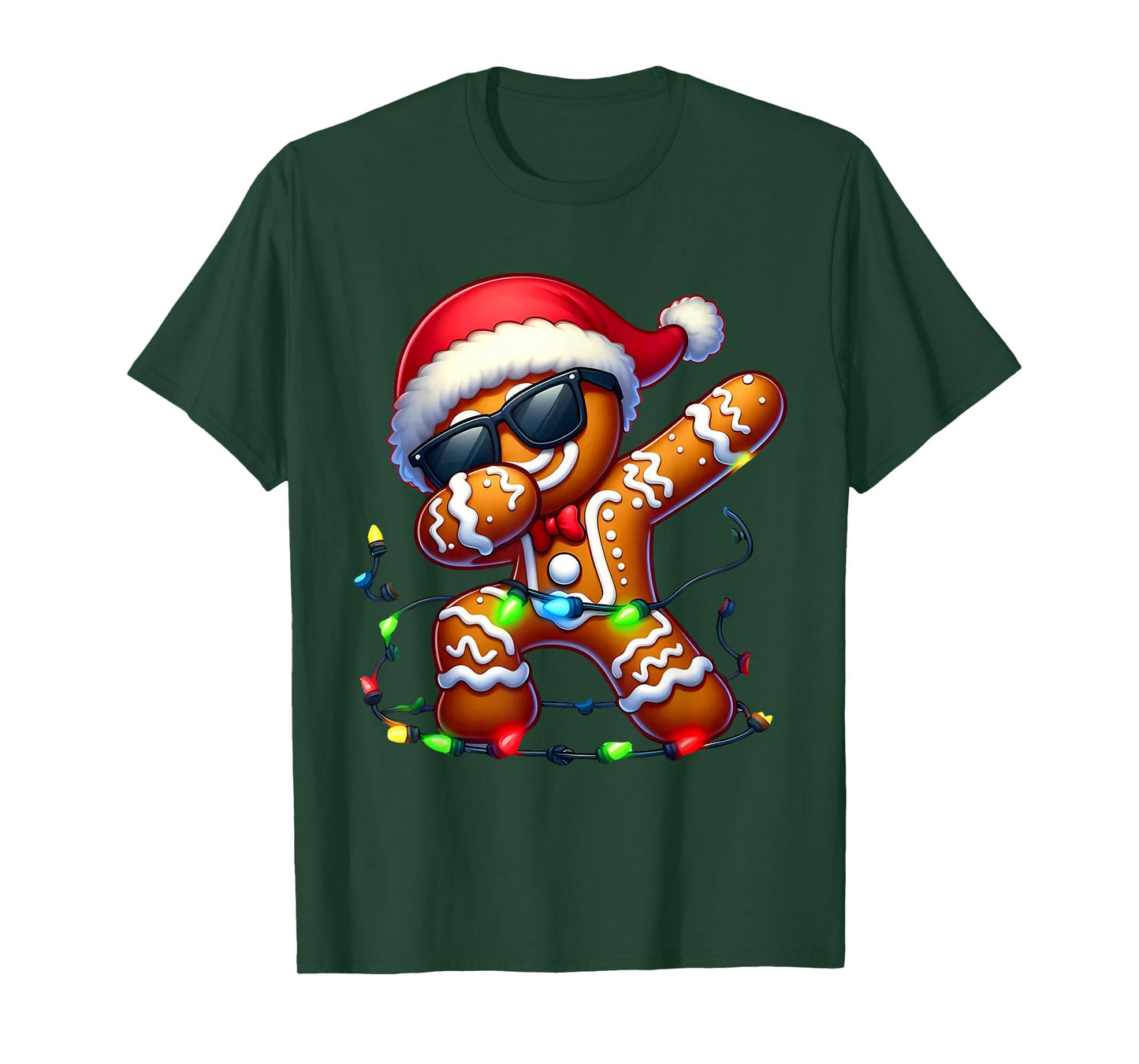 Dabbing Christmas Gingerbread Cookie Santa Hat Xmas Light T-Shirt