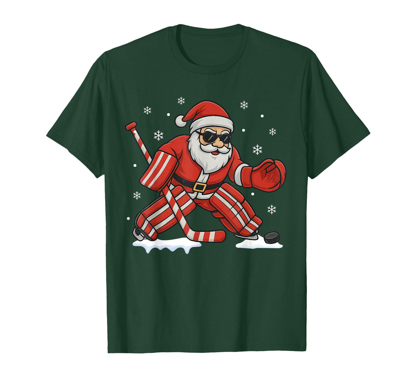 Santa Playing Ice Hockey Goalie Christmas T-Shirt