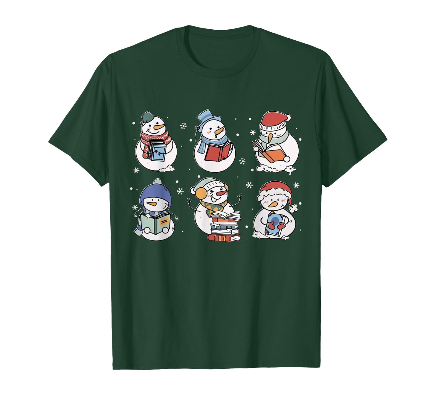Book Lover Teacher Snowman Reading Books Christmas Winter T-Shirt