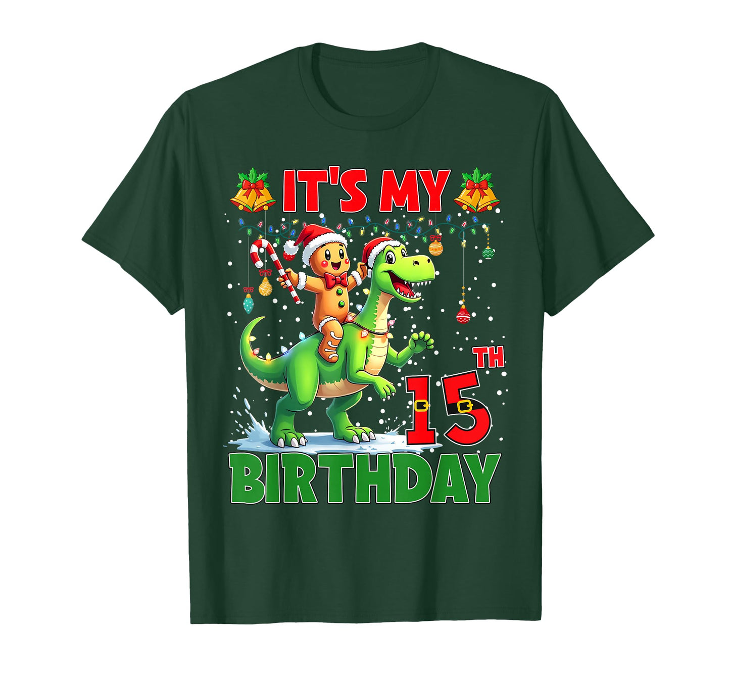 It’s My 15th Birthday Gingerbread Riding Dinosaur Christmas T-Shirt