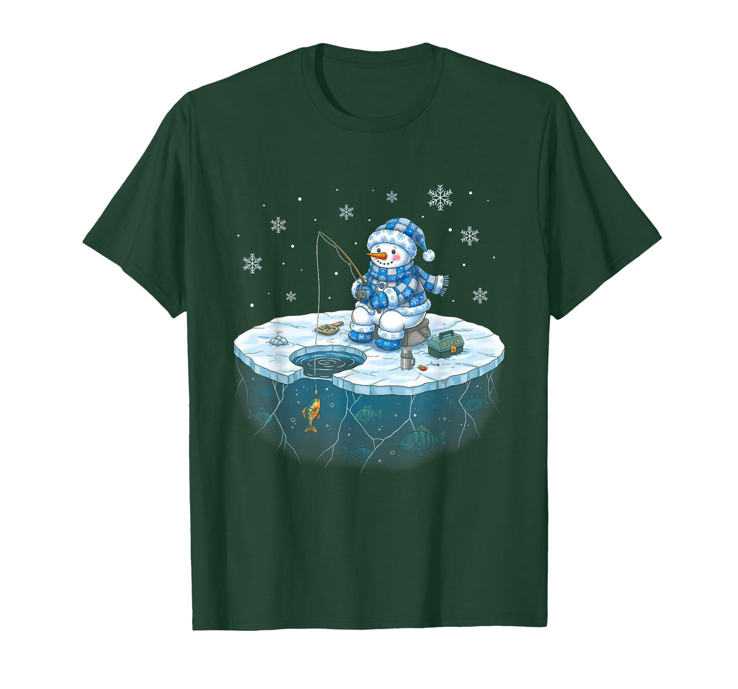 Funny Ice Fishing Snowman Fisherman Winter Men Women T-Shirt
