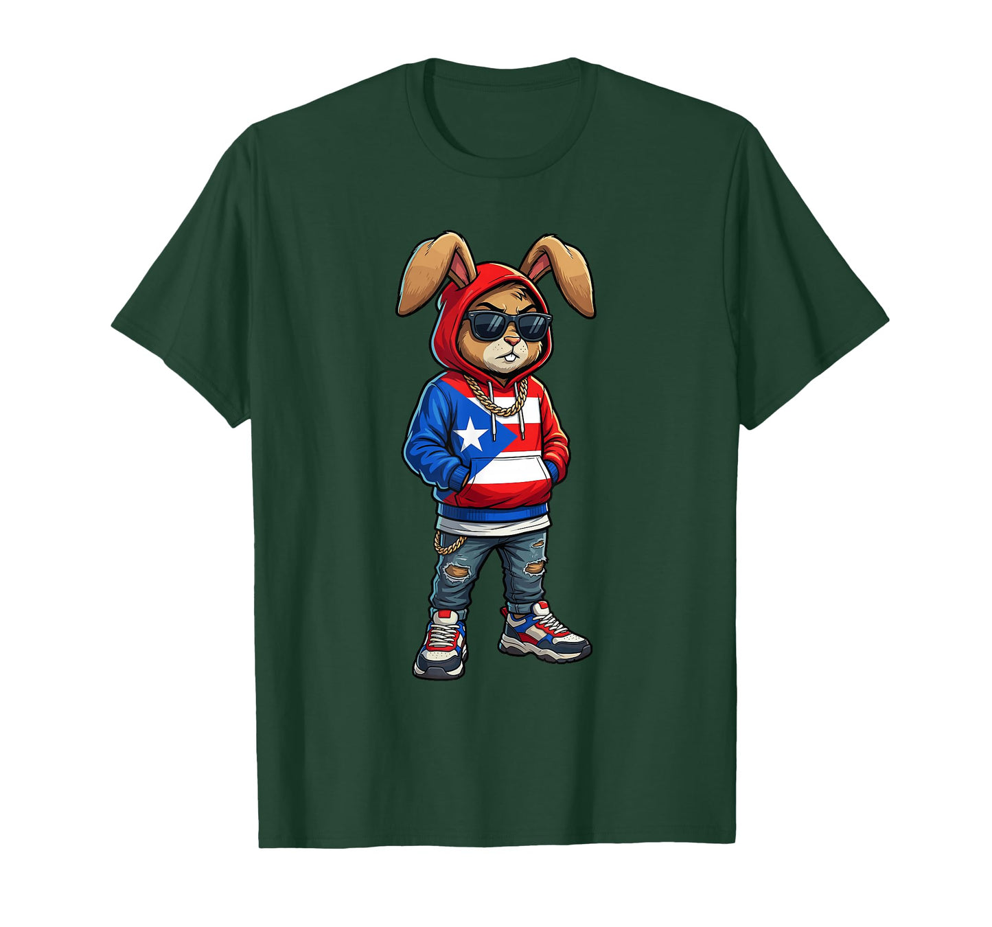 Cool Bunny Puerto Rican Flag Hoodie Boricua Outfit Hispanic T-Shirt