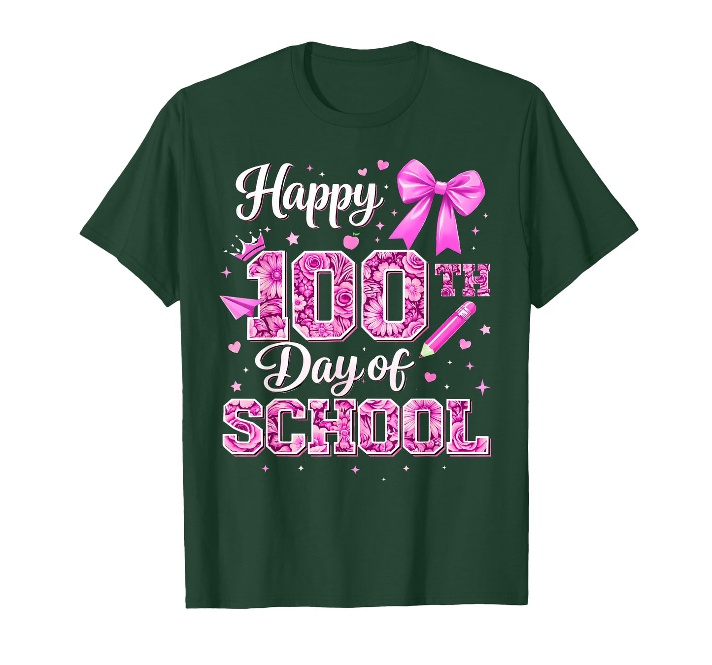 100 Days of School Happy 100th Day Coquette Bow Flower T-Shirt