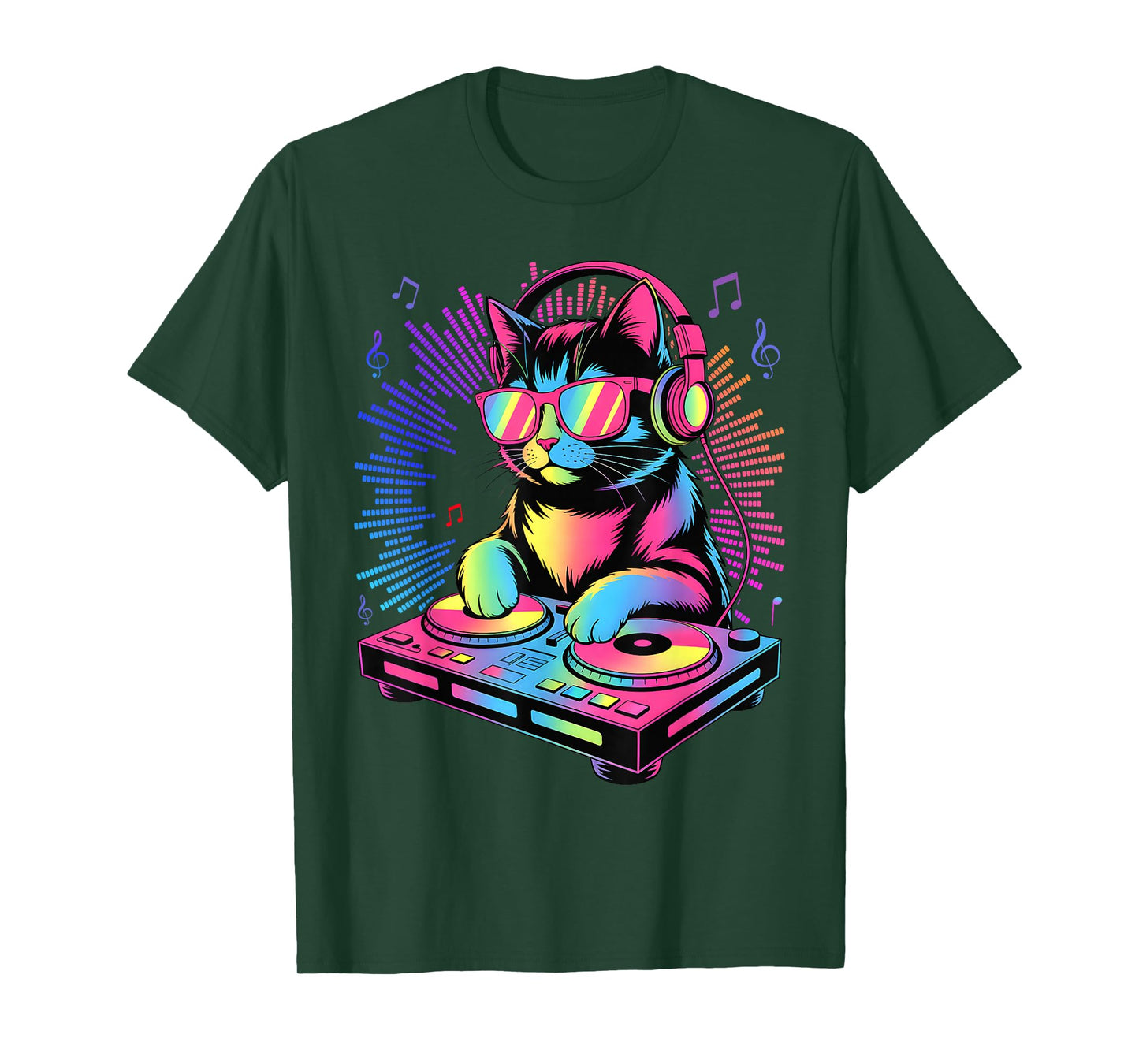 House DJ Cat Rainbow Kitty on Turntable Disco T-Shirt
