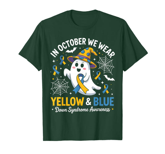 in October we Wear Yellow and Blue Down Syndrome Halloween T-Shirt