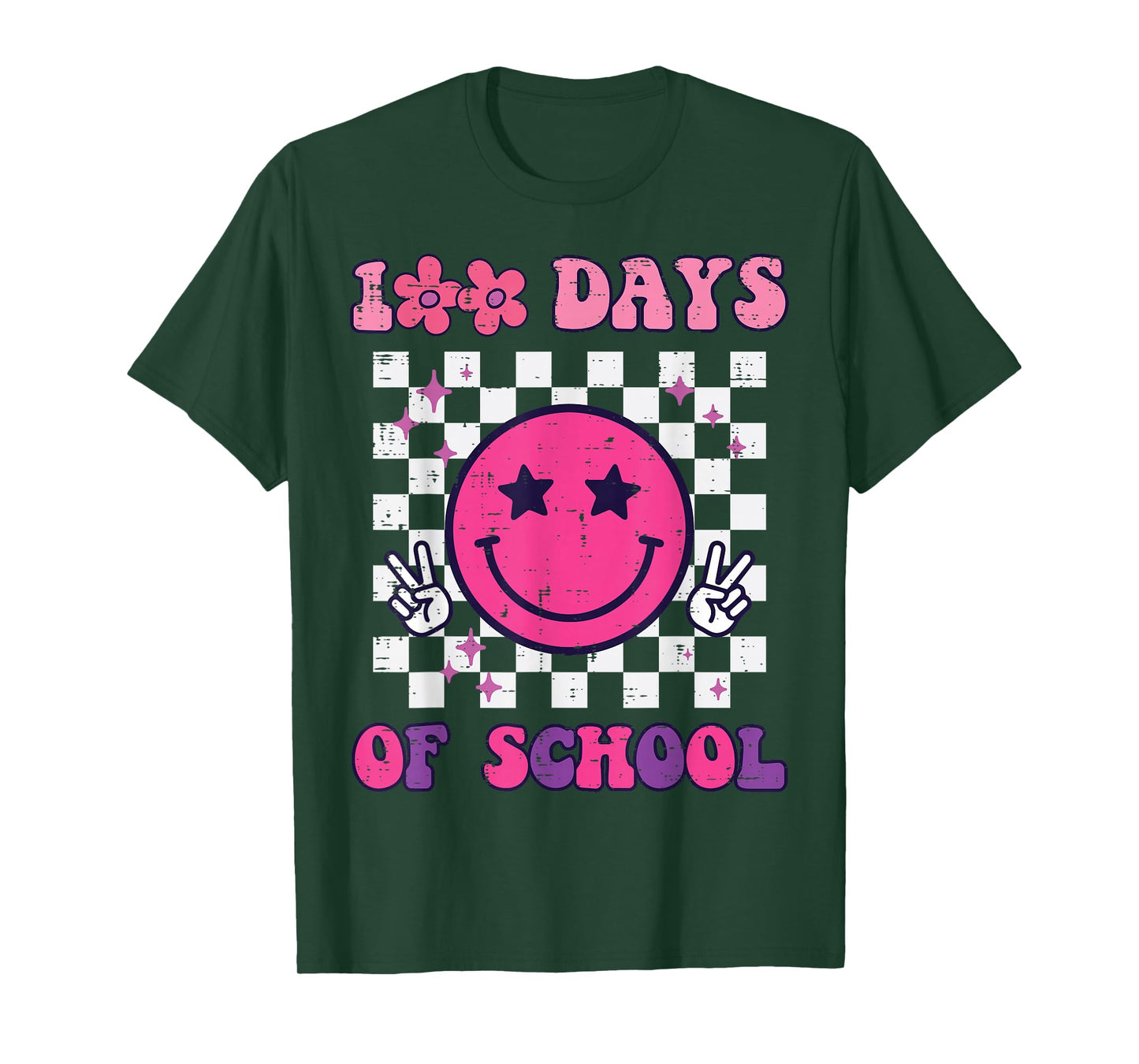 100 Days of School Happy Face Peace Vintage 100th Day Kids T-Shirt