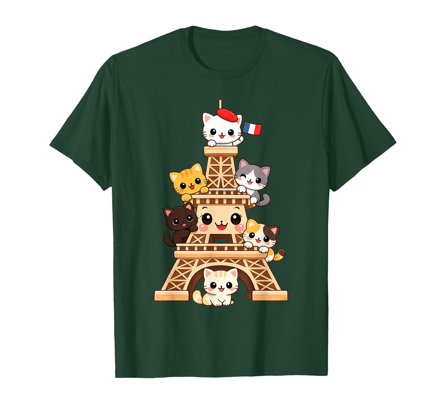 Meowffel Tower Cute Kawaii Paris Cat Cartoon Funny Cat Art T-Shirt