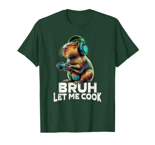 Boys Kids Video Gamer Let Me Cook Meme Lover Bruh Capybara T-Shirt