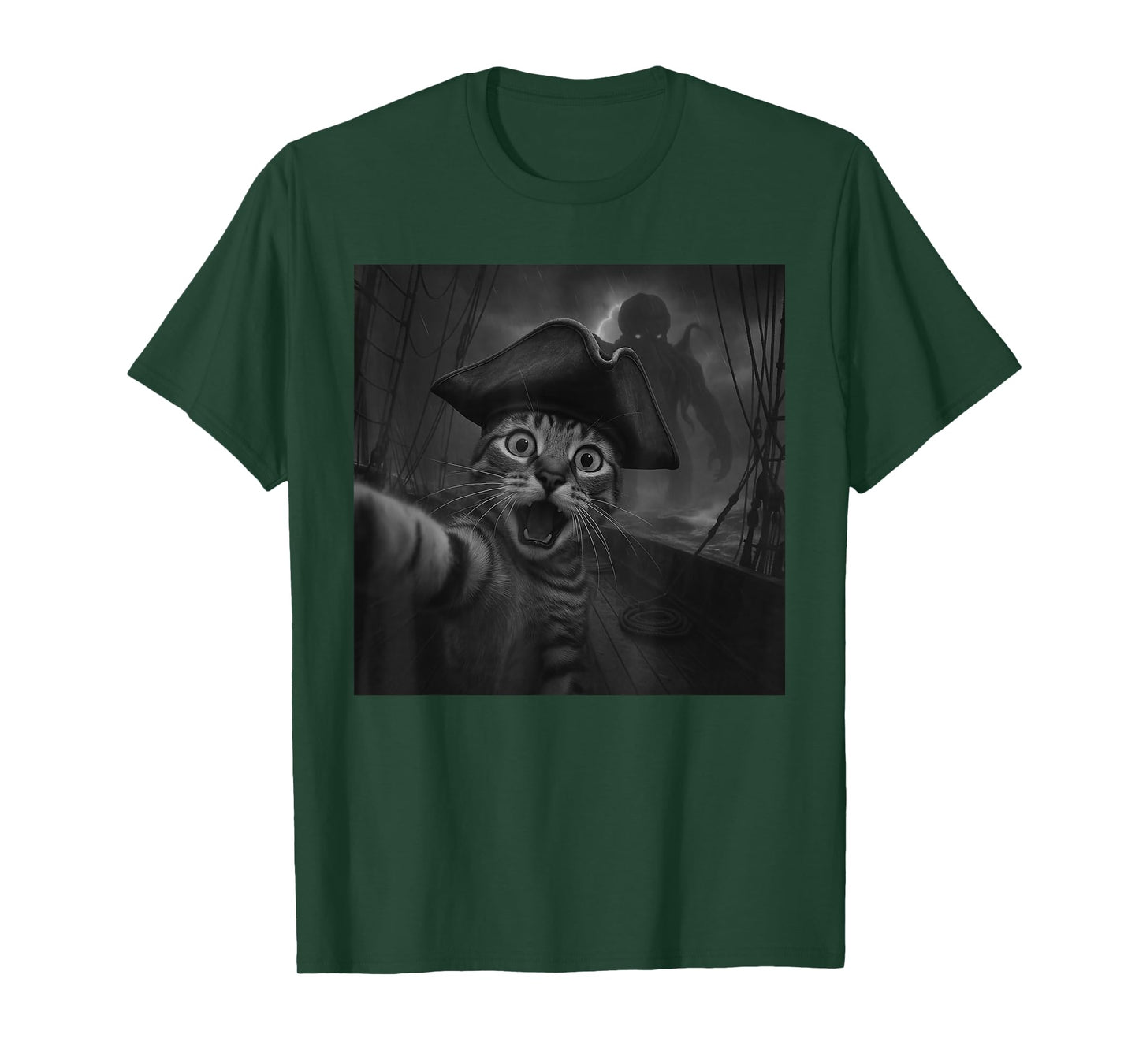 Cat Selfie with Cthulhu Cosmic Horror Funny Meme Men Women T-Shirt