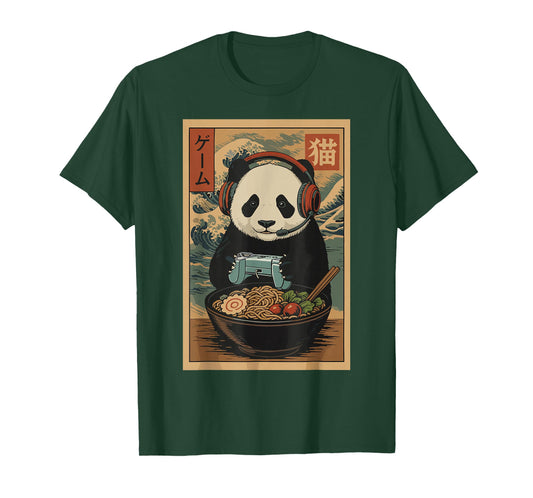 Kawaii Japanese Ramen Panda Retro Gaming Shirts for Men T-Shirt