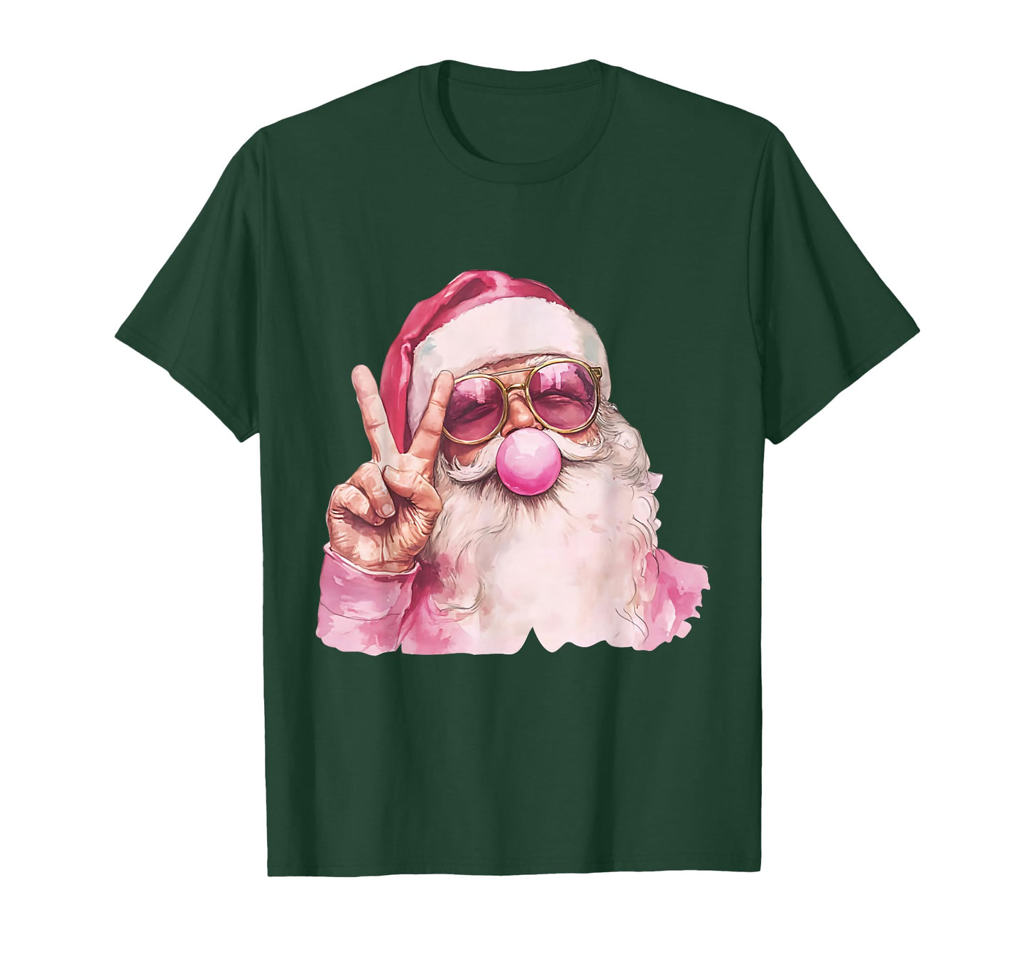 Pink Santa Peace Sign Bubblegum Christmas Vibes T-Shirt