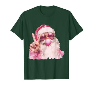 Pink Santa Peace Sign Bubblegum Christmas Vibes T-Shirt