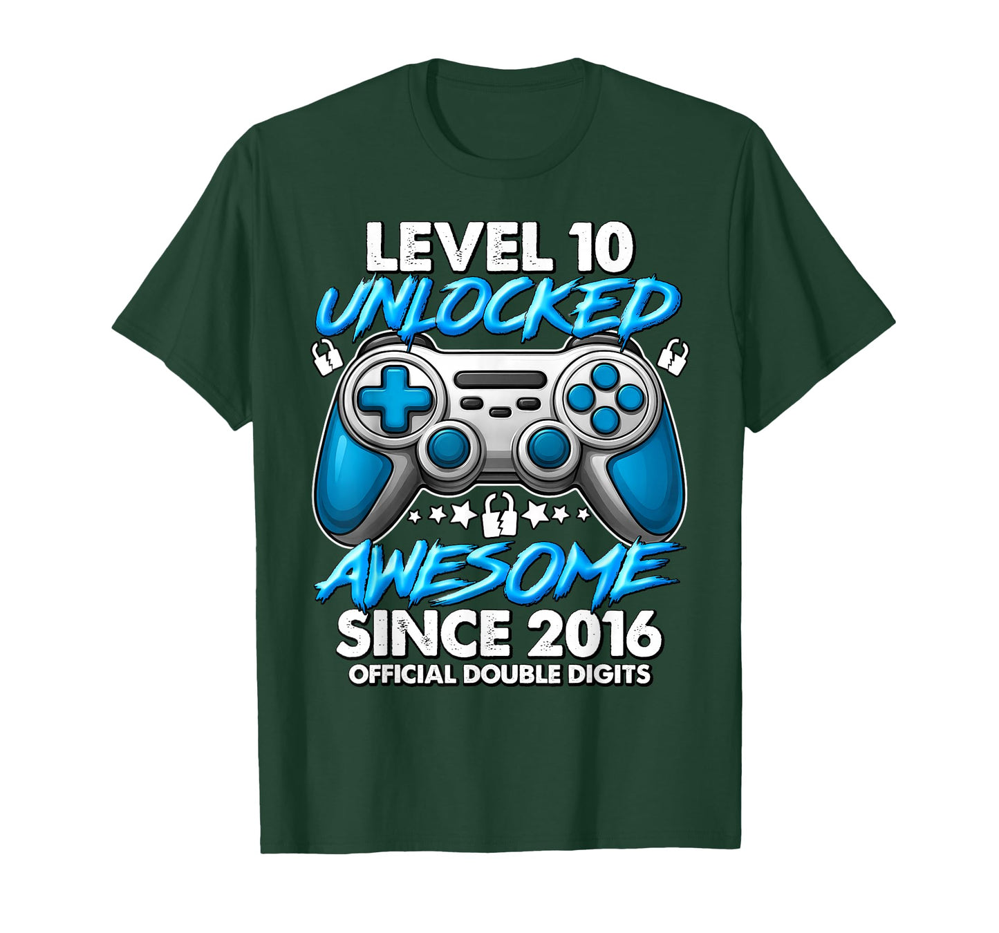 Official Double Digits Level 10 Unlocked 10th Birthday Boy T-Shirt