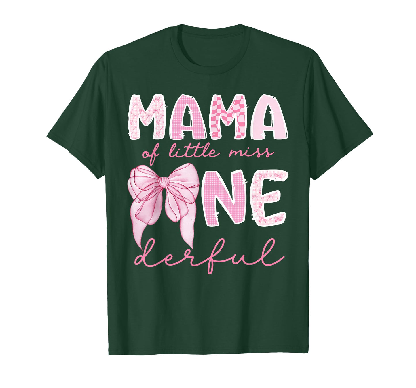 Mama of Little Miss Onederful First Birthday Girl Bow T-Shirt
