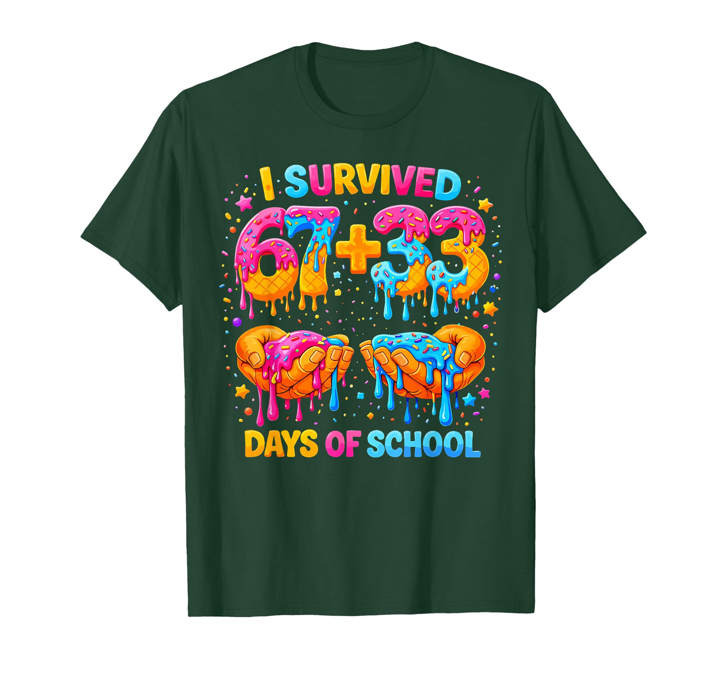 I Survived 67+33 Days of School Teacher Boys Girls 100 Days T-Shirt