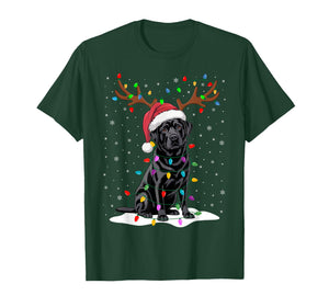 Black Labrador Santa Hat Reindeer Tree Lights Christmas T-Shirt
