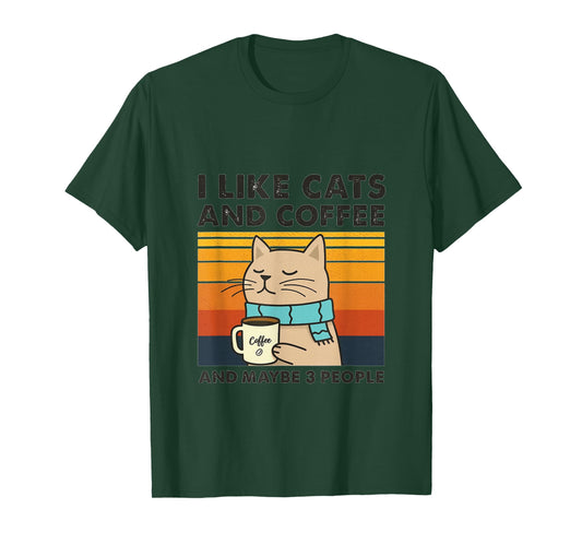I Like Cats and Coffee and Maybe 3 People Retro Cat Art T-Shirt