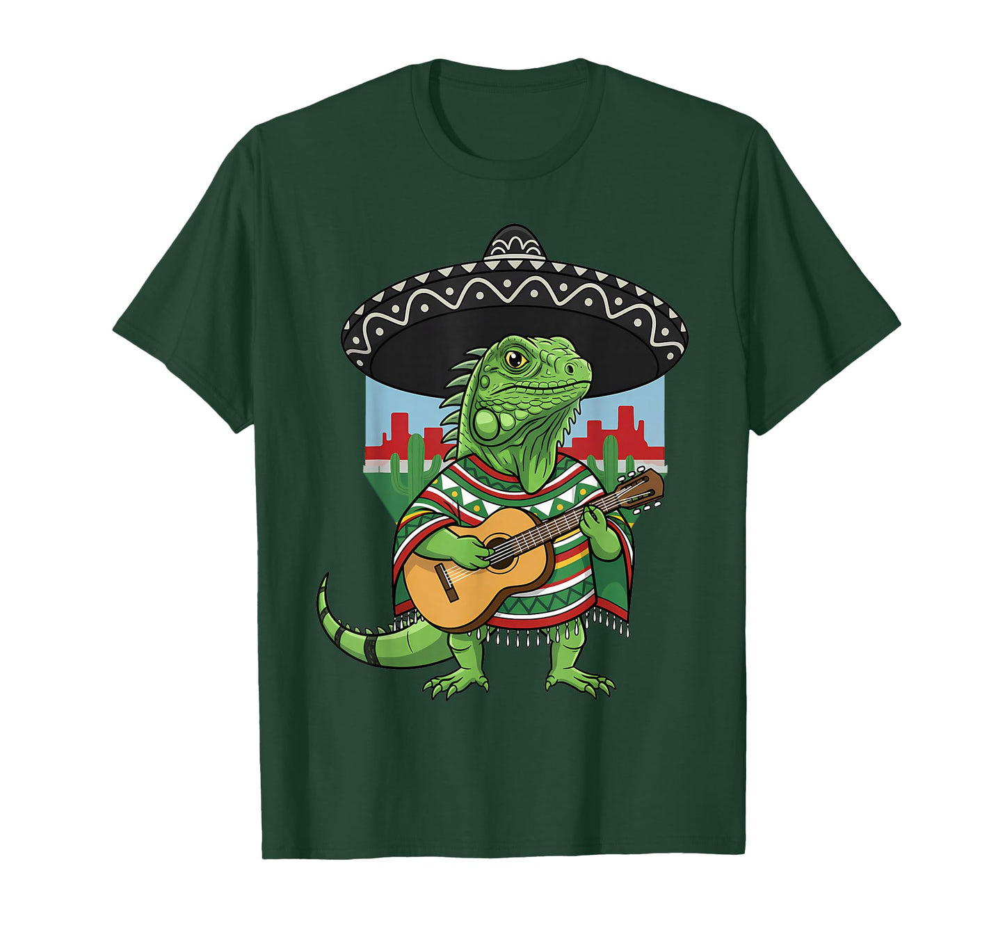 Mexican Iguana Sombrero Mariachi Guitar T-Shirt