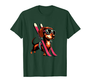 Skiing Sausage Dog Mountain Winter Goggles Style T-Shirt
