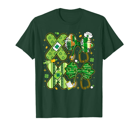 St Patricks Day Stethoscope Coquette Bow Nurse Girl Women T-Shirt