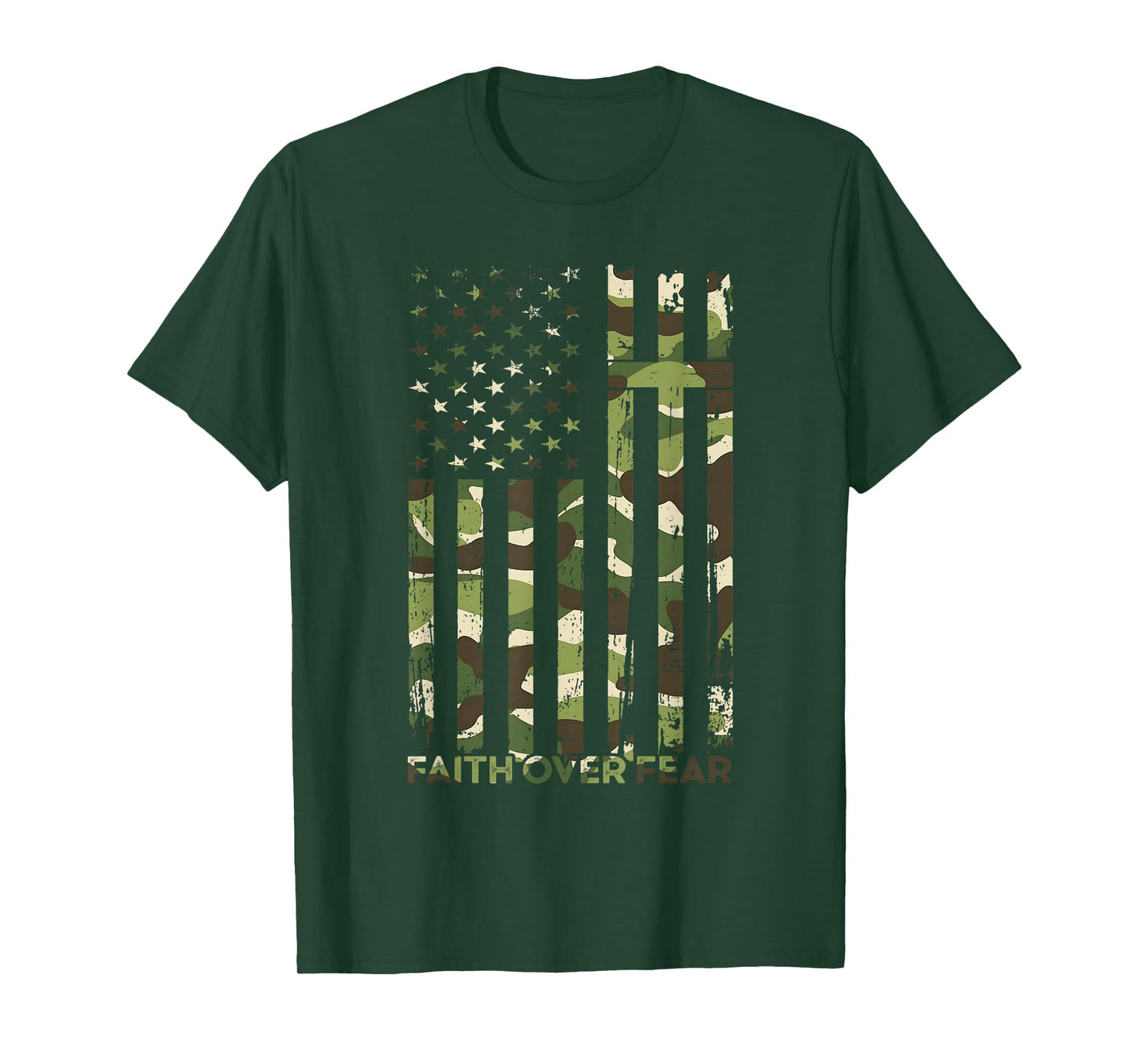 Faith Over Fear USA Flag Camo Christians Jesus Religion T-Shirt