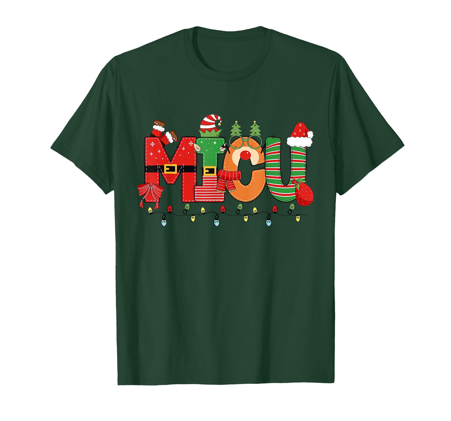 MICU Medical Intensive Care Unit Nurse RN Christmas Lights T-Shirt