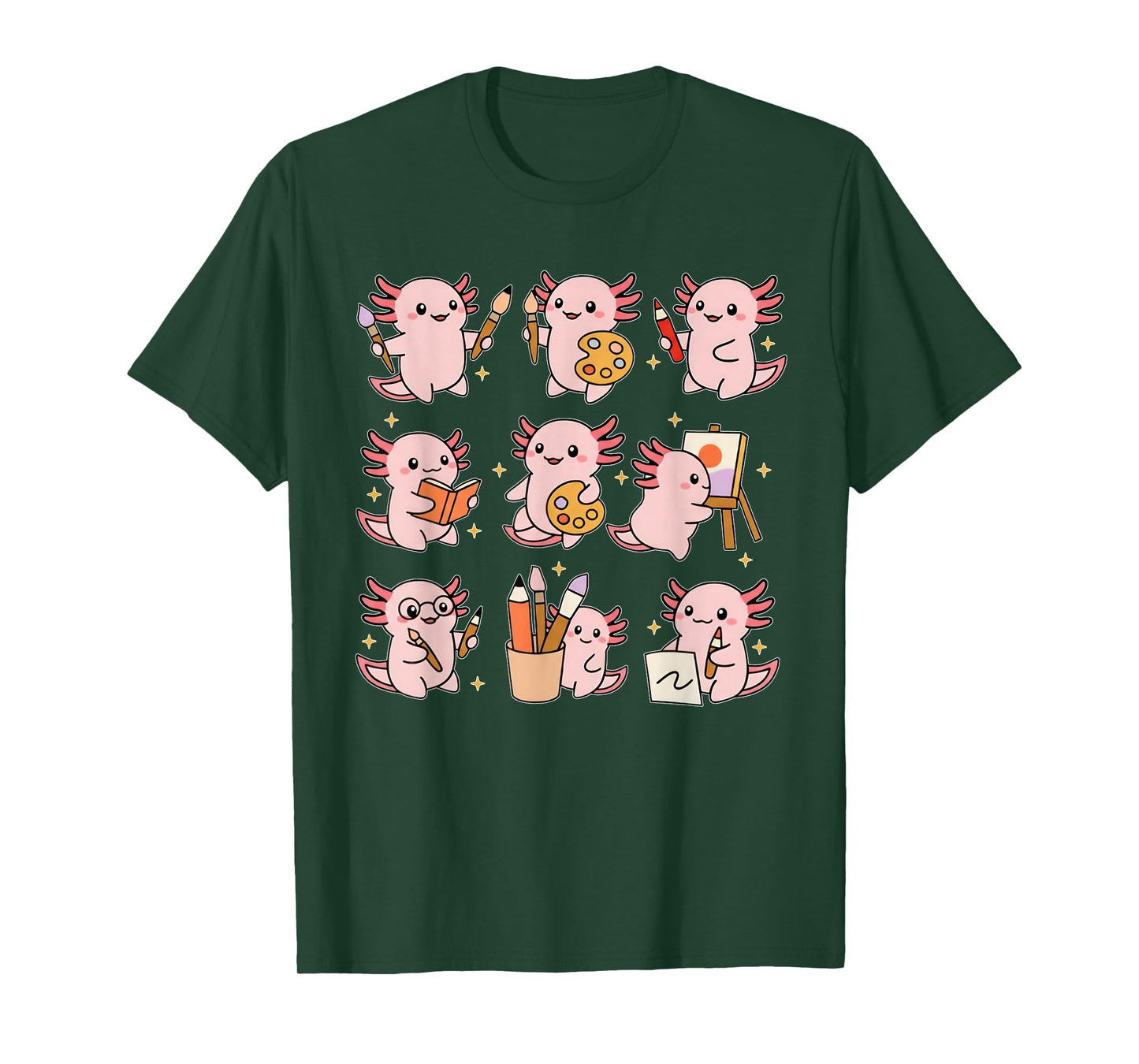 Cute Axolotl Artist Kawaii Student Painting Drawing Art T-Shirt