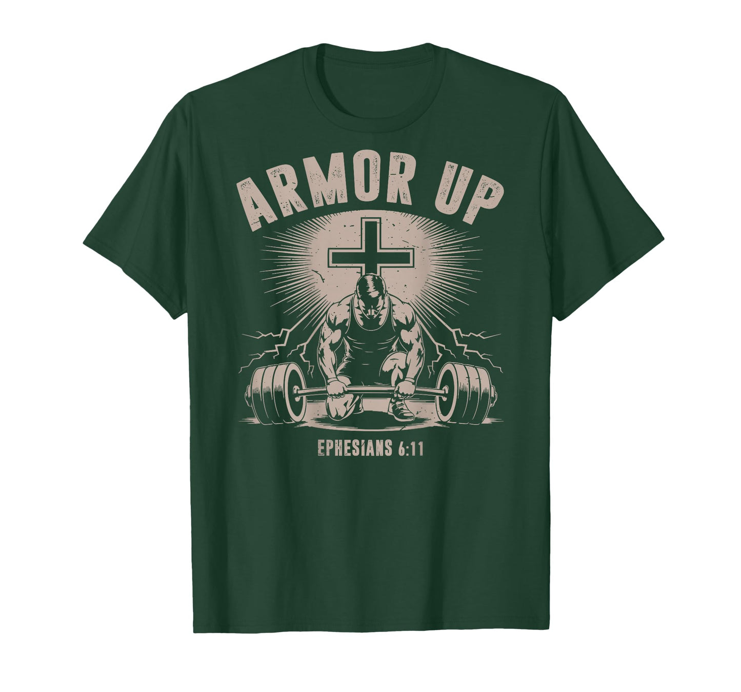 Mens Armor Up Christian Workout Gym Jesus Dumbbell Cross Dad T-Shirt