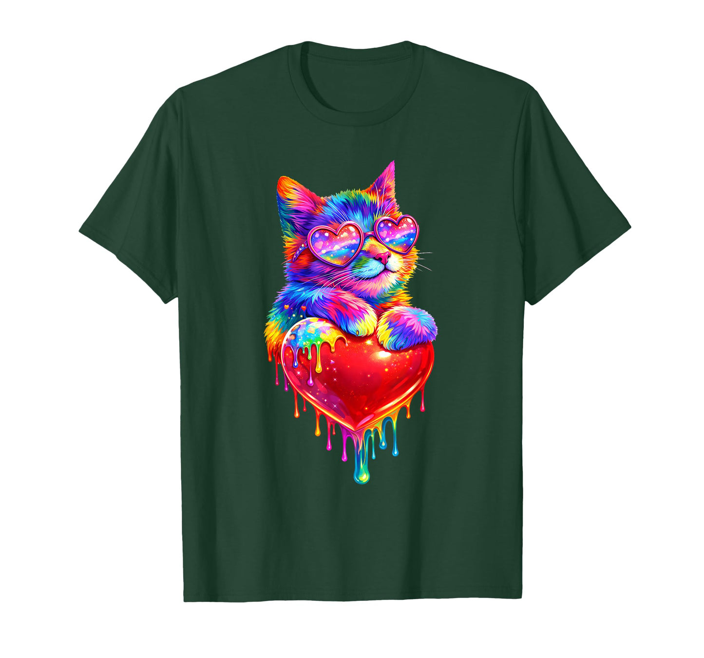 Colorful Cat Holding Heart Drip Valentines Day Kitty Meow T-Shirt