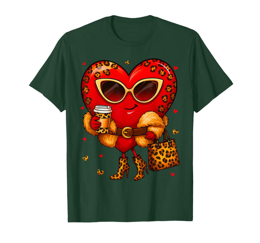 Cute Heart Leopard Valentine Outfit Women Girl T-Shirt