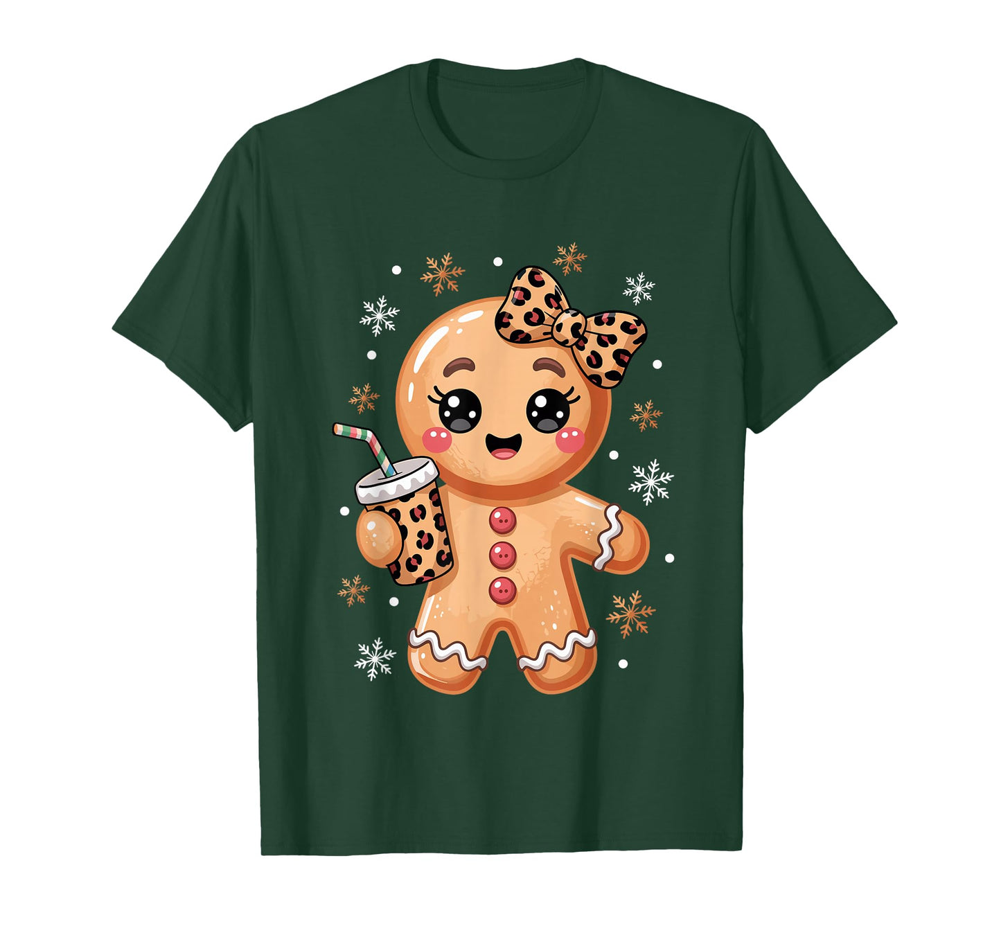 Cute Gingerbread Leopard Coquette Bow Christmas Gingerbread T-Shirt
