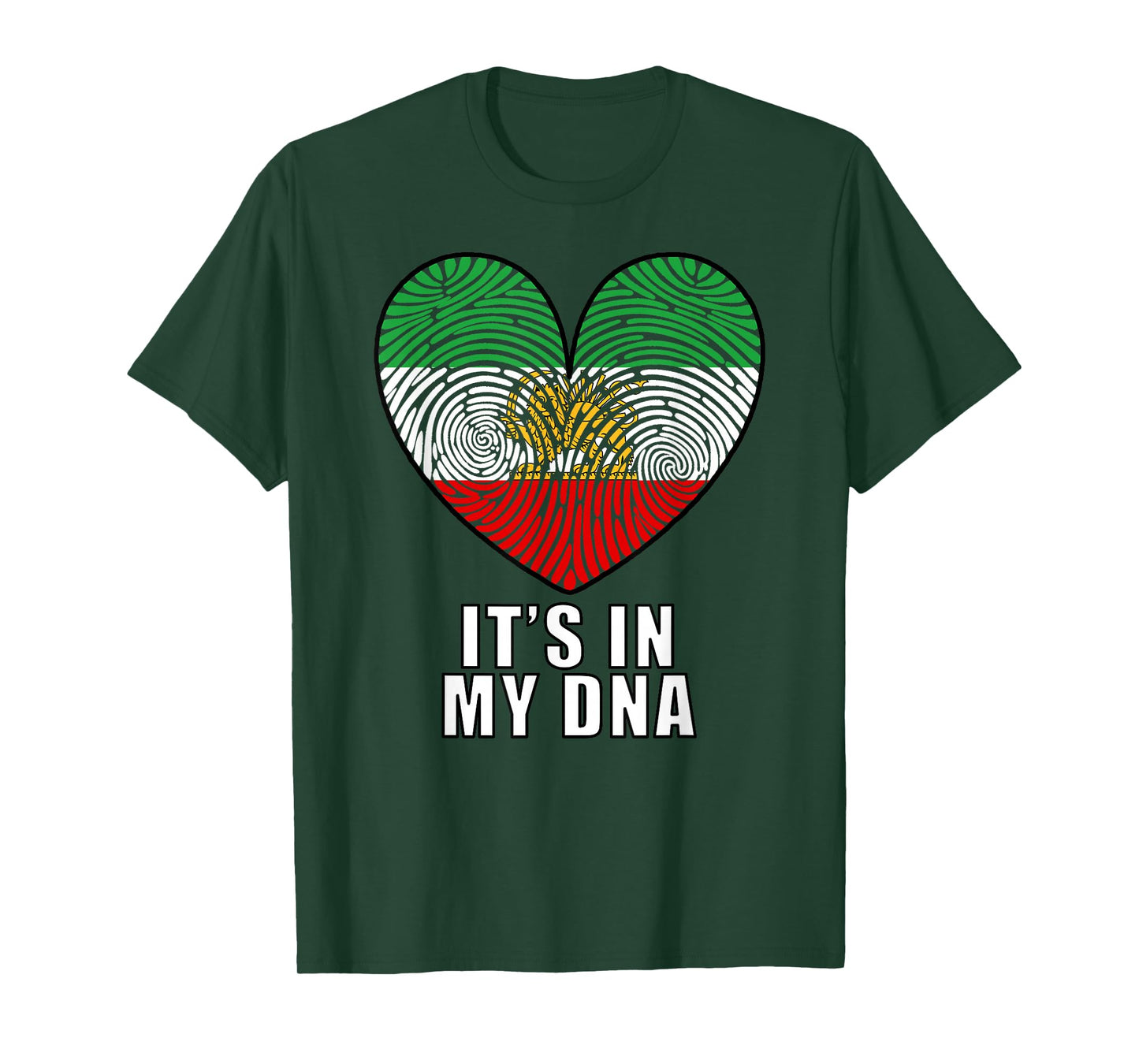 Iran Map with Lion and Sun Emblem Heart Shape Fingerprint T-Shirt