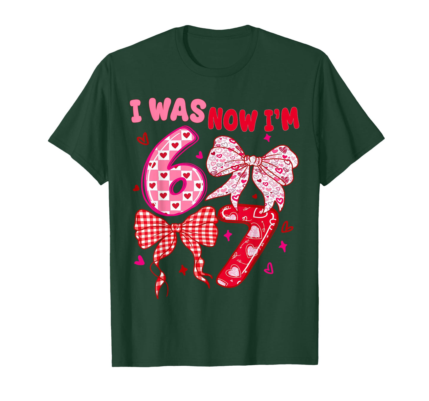 7th Birthday Girl I was 6 Now I'm 7 Heart Coquette Girls 67 T-Shirt