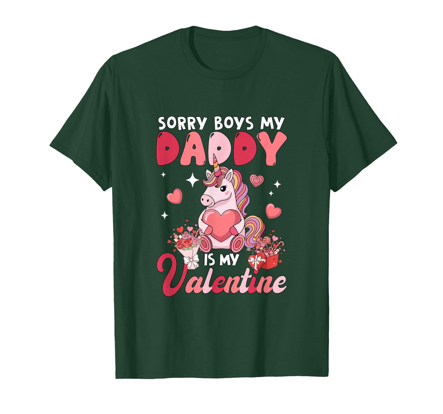 Sorry Daddy is My Valentine Funny Joke Boys Floral Unicorn T-Shirt