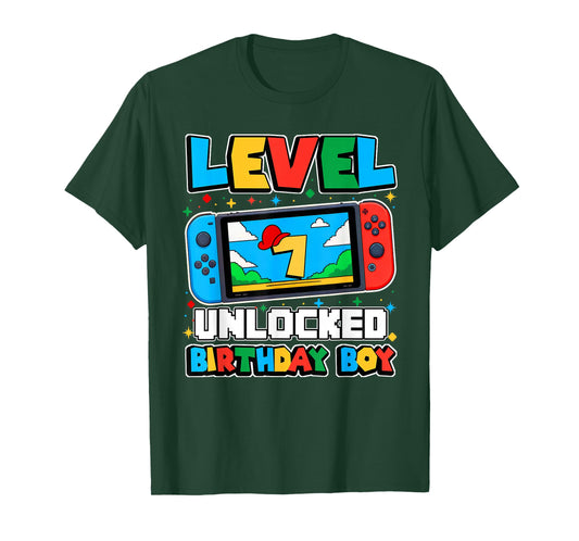 Level 7 Unlocked Birthday Boy Happy 7th Birthday Videos Game T-Shirt