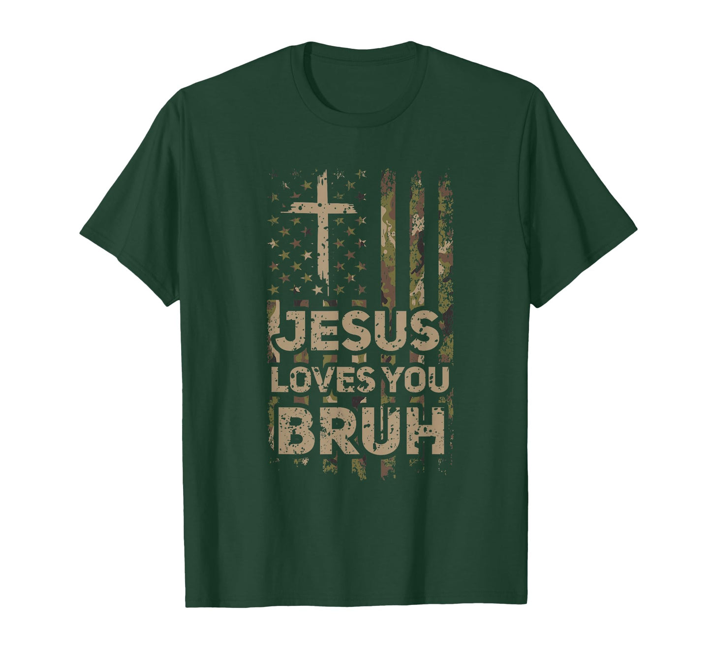 Jesus Loves You Bruh Camo Christian USA Flag Men Hunter T-Shirt